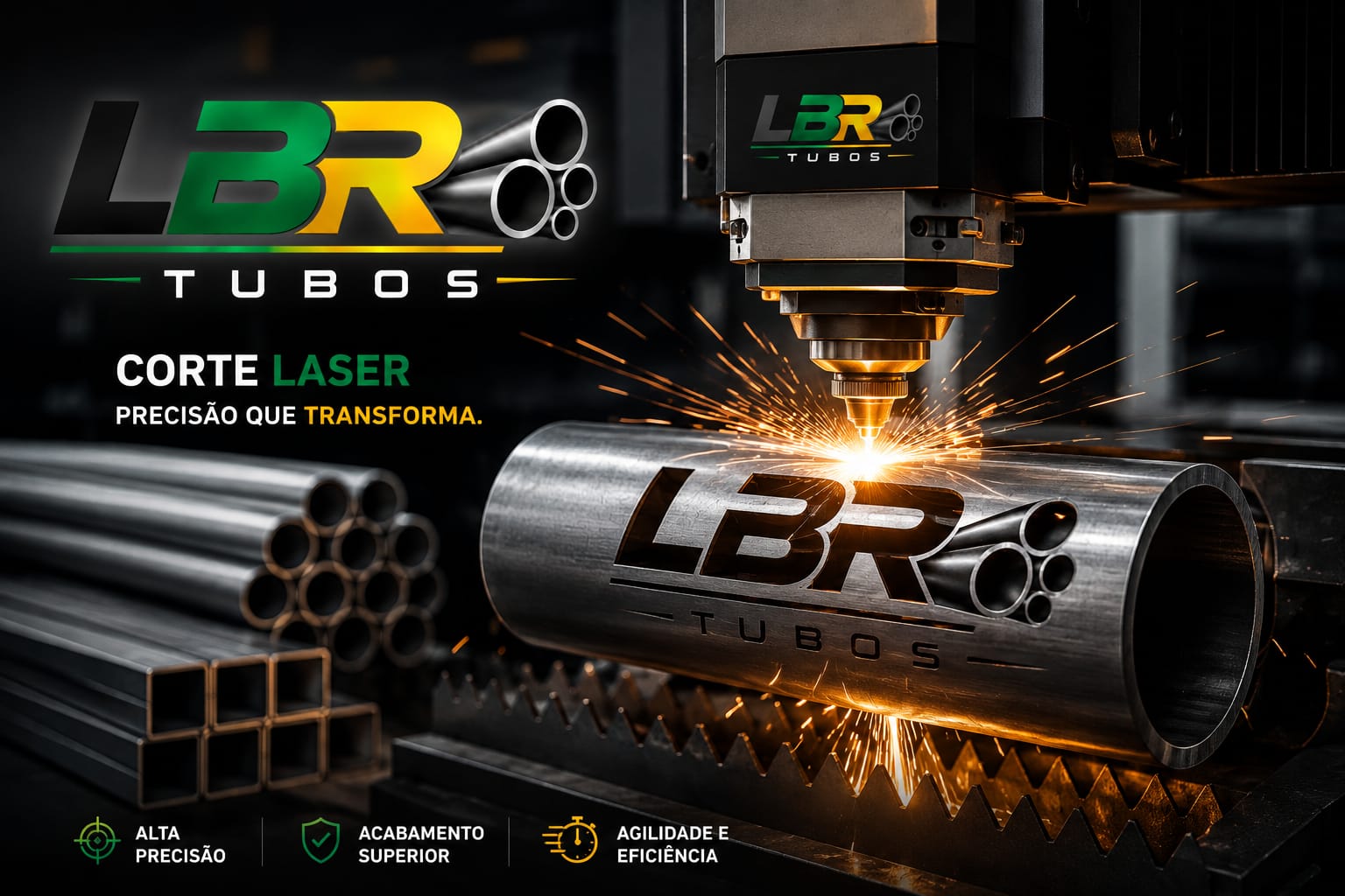 Corte a laser em tubo de aço LBR Tubos com alta precisão